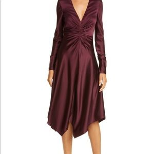 JONATHAN SIMKHAI Satin Deep Plum Handkerchief Midi Dress Size 10 - $625